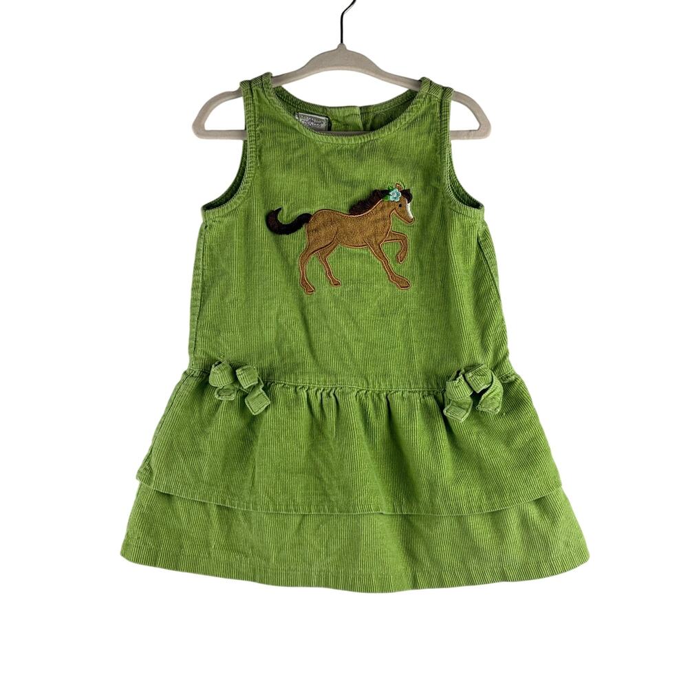 Cre8ions Toddler Baby Girls 2T Green Corduroy Horse Dress Bows 100% Cotton Cute